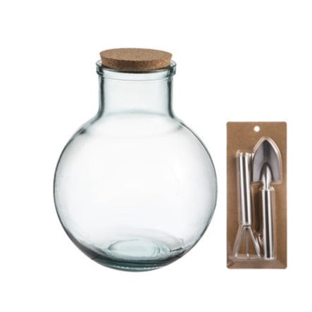 ECO Recycled Servilla Terrarium Vessel with Tools - 31cm