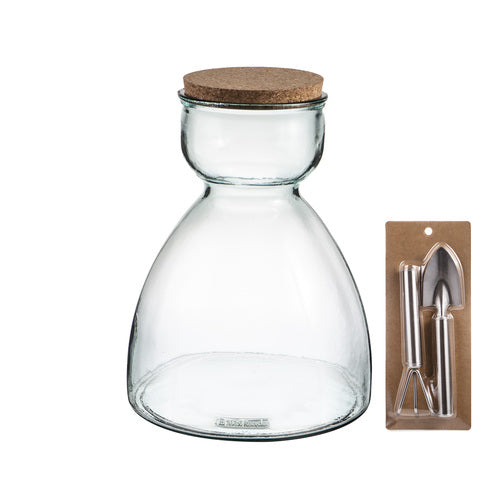 ECO Recycled Valencia Terrarium Vessel with Tools - 34cm